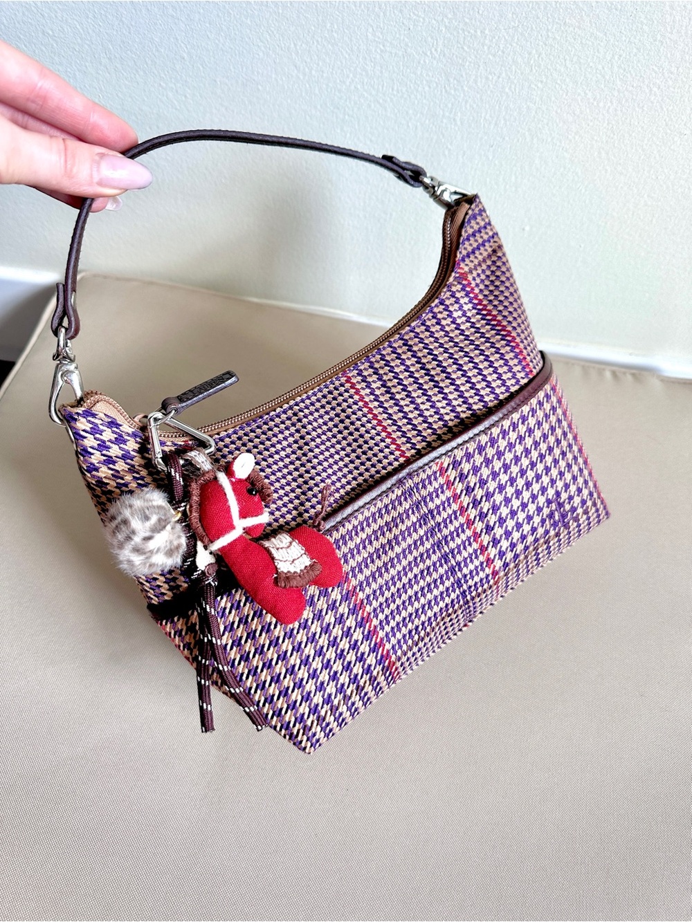 Ralph Lauren Purple and Brown Plaid Mini Bag with Charm - Picture 7 of 12